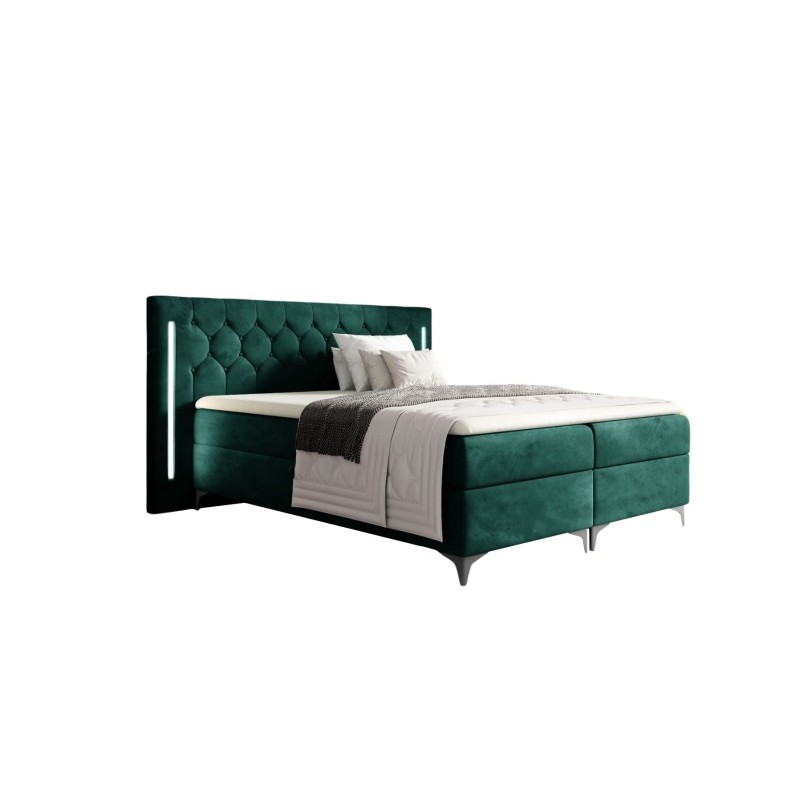 Cama continental Arius con acolchado decorativo y luz LED en el cabecero, tela Monolith 37