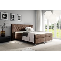 Cama continental Arius con acolchado decorativo y luz led en el cabecero, tela Fresh 04.