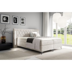 Cama continental Arius con adornos capitoné y iluminación LED en el cabecero, tela Fresh 01