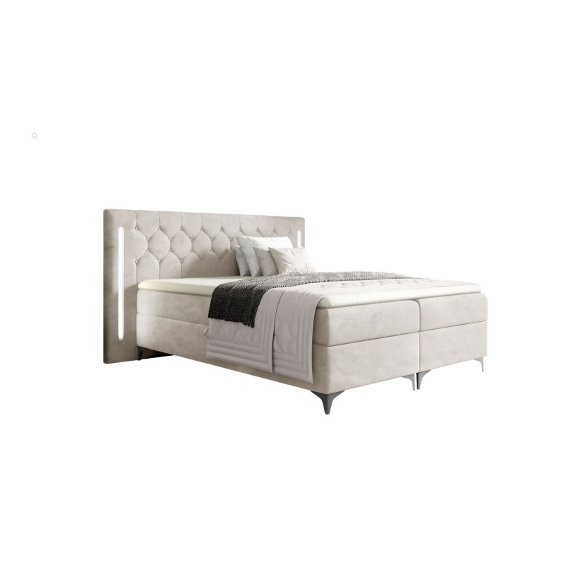 Cama continental Arius con adornos capitoné y iluminación LED en el cabecero, tela Fresh 01