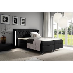 Cama continental Arius con acolchados decorativos y iluminación LED en el cabecero, tela Fresh 17