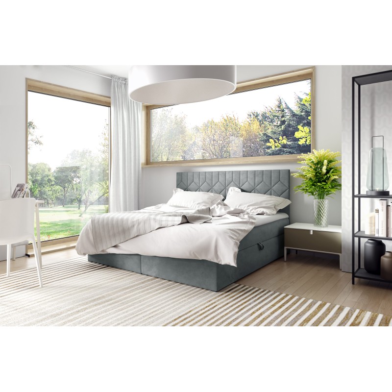 Zendo V continental bed with a bedding storage compartment in Fresh 32 fabric