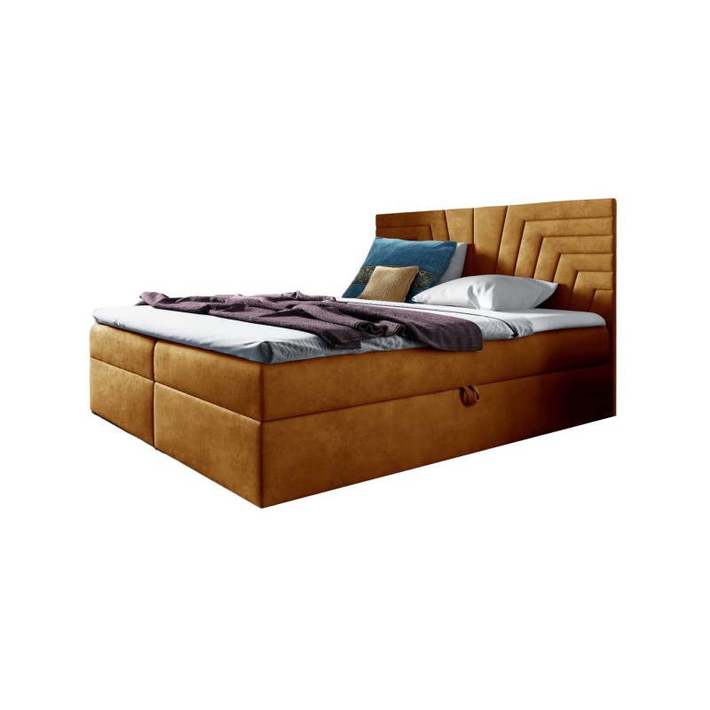 Zendo IV continental bed with a bedding container in Fresh 37 fabric