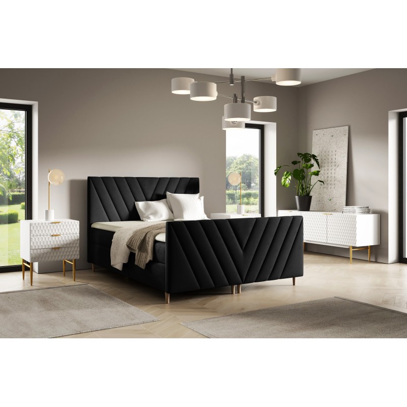 Cama continental Karo Plus con contenedor para ropa de cama, tela Fresh 17