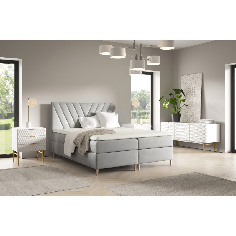 Cama continental Karo con contenedor para ropa de cama, tela Fresh 84