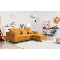 Luxury Zeni Corner Sofa with Sleeping Function in Velvet Fabric, Wave 5 | Your Place for Comfort