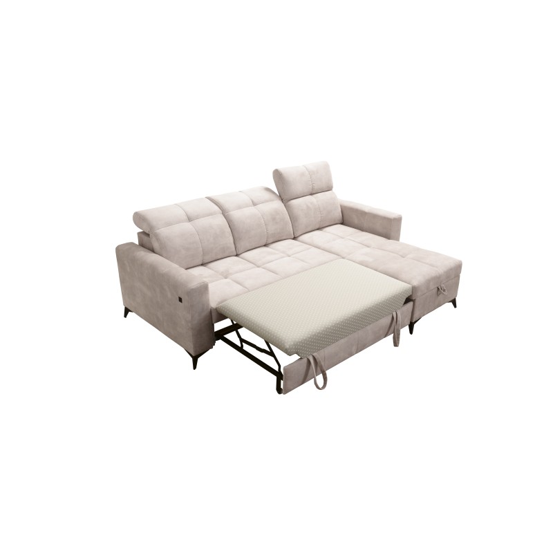 Luxury Zeni Corner Sofa with Sleeping Function in Velvet Fabric, Wave 5 | Your Place for Comfort