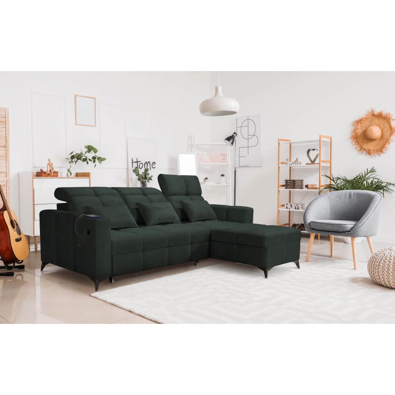 Luxury Zeni Corner Sofa with Sleeping Function in Velvet Fabric, Wave 12 | Your Place for Comfort