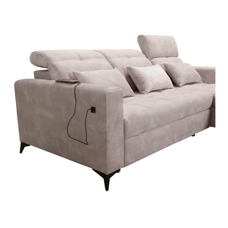 Luxury Zeni Corner Sofa with Sleeping Function in Velvet Fabric, Wave 12 | Your Place for Comfort