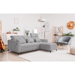Luxury Zeni Corner Sofa with Sleeping Function in Velvet Fabric, Wave 15 | Your Place for Comfort