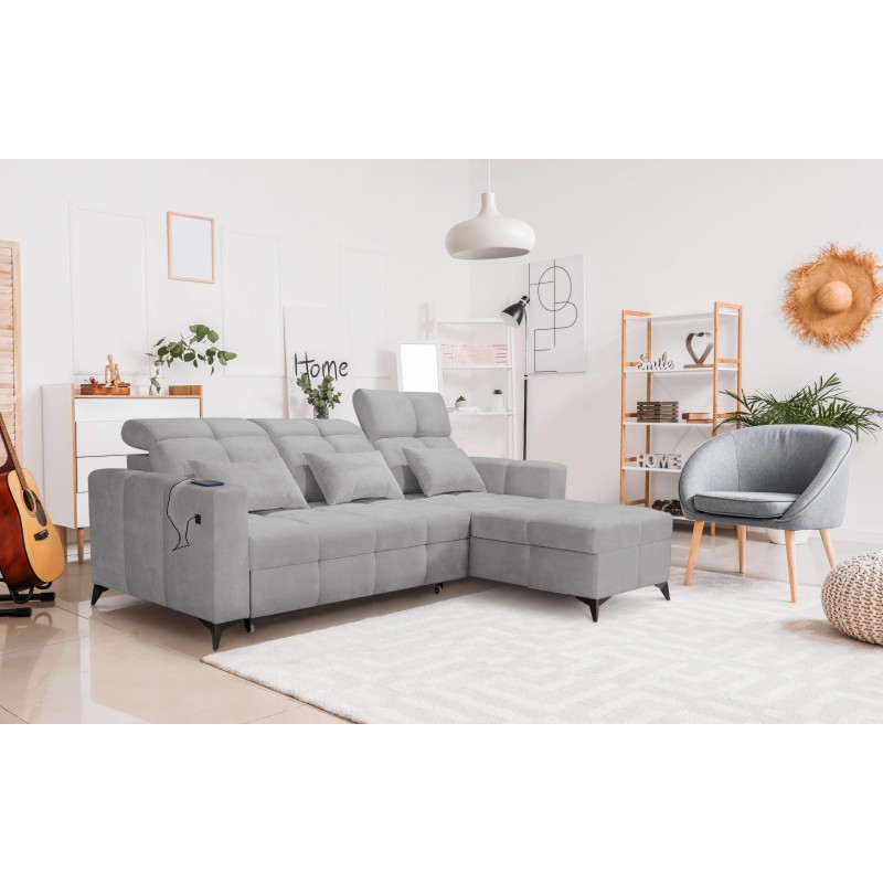 Luxury Zeni Corner Sofa with Sleeping Function in Velvet Fabric, Wave 15 | Your Place for Comfort