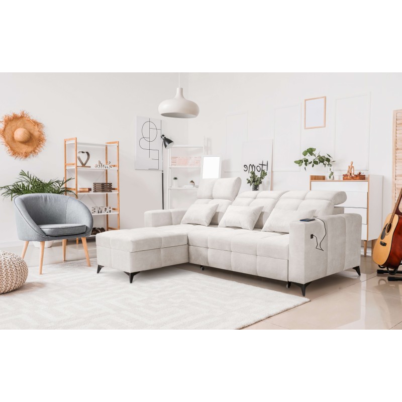 Luxury Zeni Corner Sofa with Sleeping Function in Velvet Fabric, Wave 1 | Your Place for Comfort