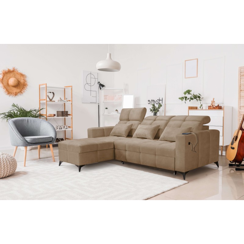 Luxury Zeni Corner Sofa with Sleeping Function in Velvet Fabric, Wave 4 | Your Place for Comfort