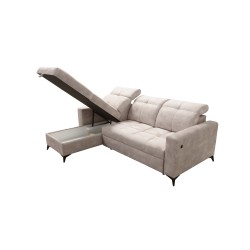 Luxury Zeni Corner Sofa with Sleeping Function in Velvet Fabric, Wave 4 | Your Place for Comfort