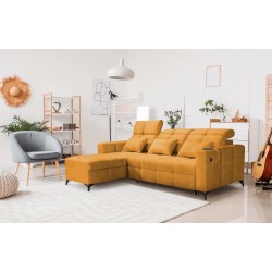 Luxury Zeni Corner Sofa with Sleeping Function in Velvet Fabric, Wave 5 | Your Place for Comfort