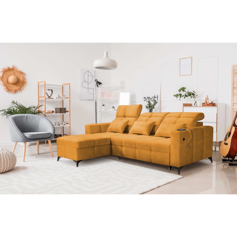 Luxury Zeni Corner Sofa with Sleeping Function in Velvet Fabric, Wave 5 | Your Place for Comfort