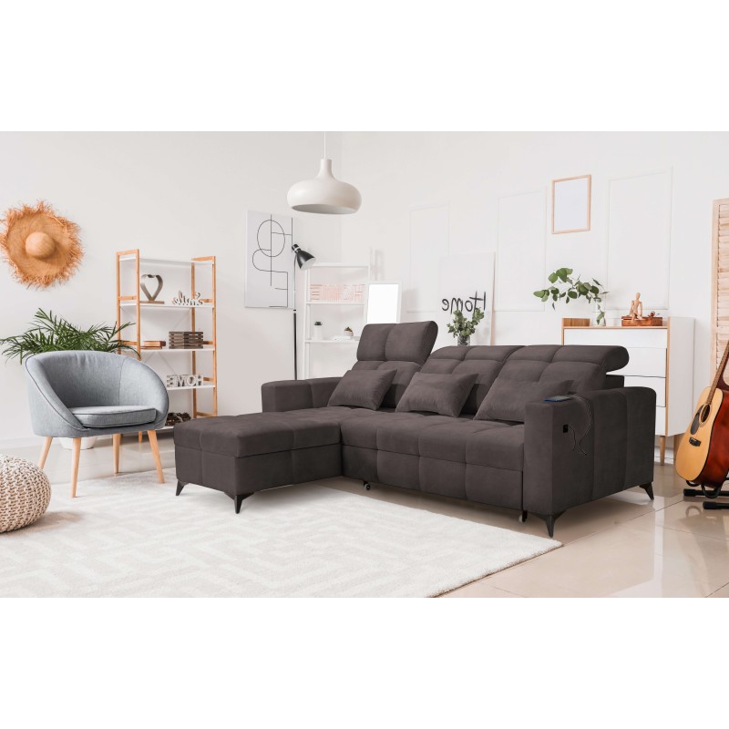 Luxury Zeni Corner Sofa with Sleeping Function in Velvet Fabric, Wave 10 | Your Place for Comfort