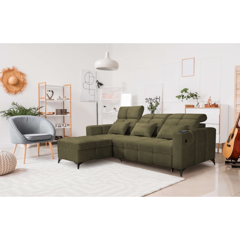 Luxury Corner Sofa Zeni with Sleeping Function in Velvet Fabric, Wave 11 | Your Place for Comfort