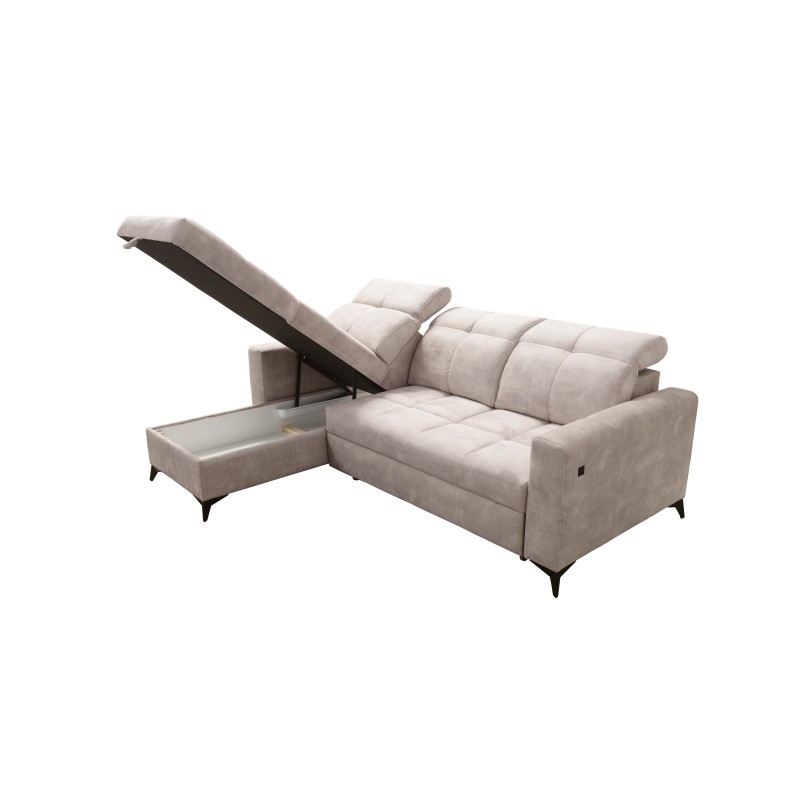 Luxury Zeni Corner Sofa with Sleeping Function in Velvet Fabric, Wave 12 | Your Place for Comfort