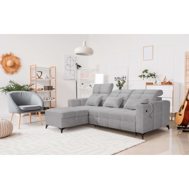 Luxury Zeni Corner Sofa with Sleeping Function in Velvet Fabric, Wave 15 | Your Place for Comfort