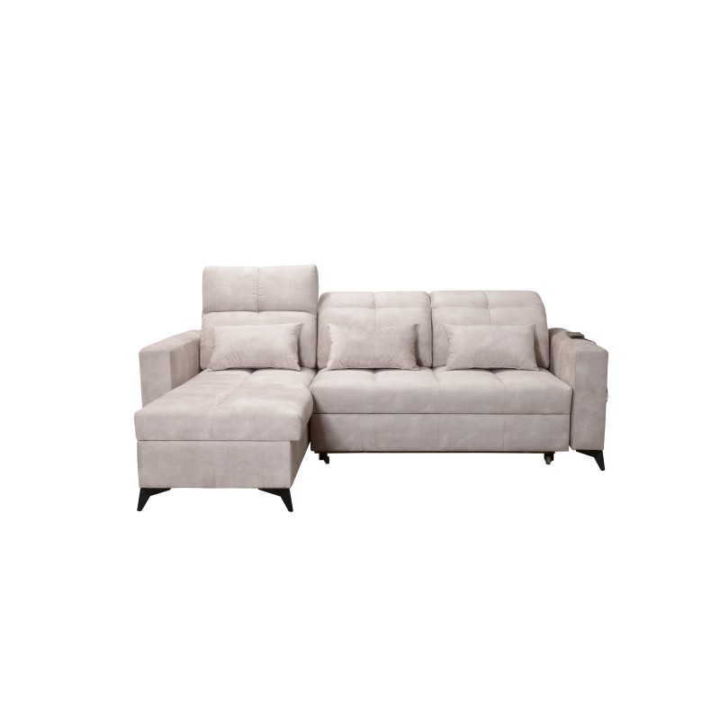 Luxury Zeni Corner Sofa with Sleeping Function in Velvet Fabric, Wave 15 | Your Place for Comfort