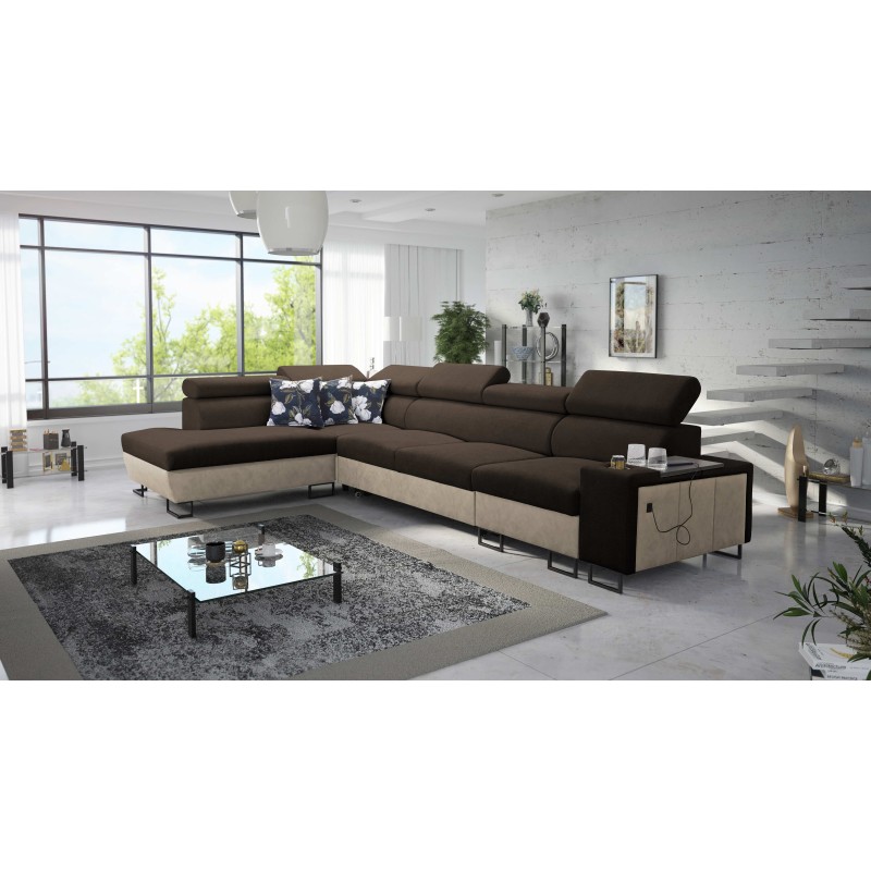 Prestige XI Maxi Corner Sofa with Sleeping Function and USB Port | Upholstered Corner Sofa, Soft to the Touch, Freya 210.08 + Ta