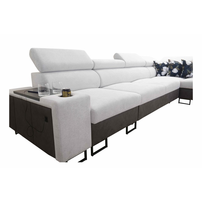 Prestige XI Mini corner sofa with sleeping function and USB port - Soft to the touch, Freya 210.08 + Tauro 8203