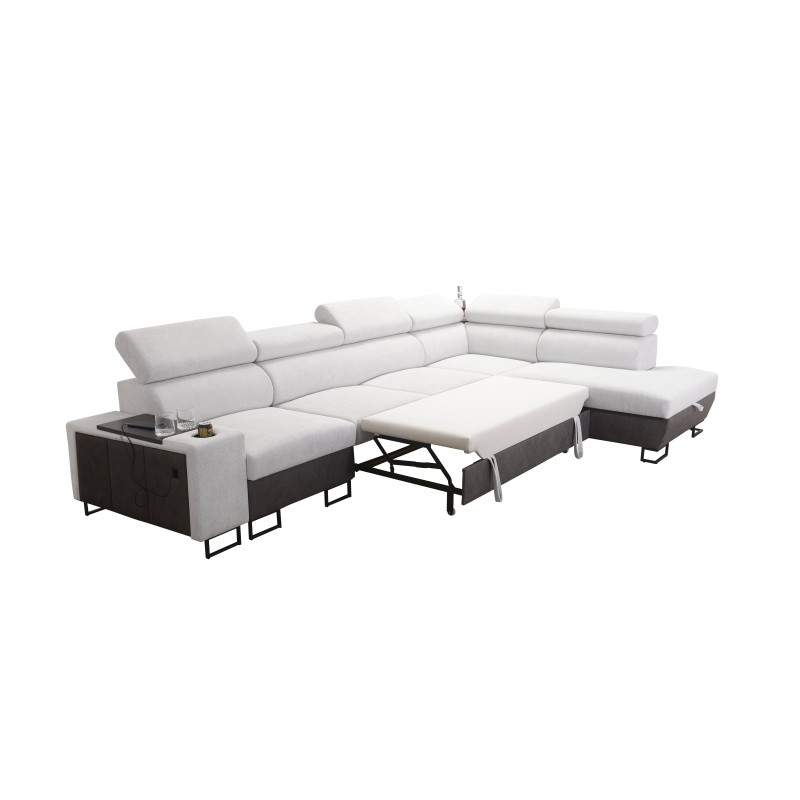 Prestige XI Mini corner sofa with sleeping function and USB port - Soft to the touch, Freya 210.08 + Tauro 8203