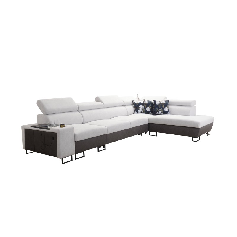 Prestige XI Mini corner sofa with sleeping function and USB port - Soft to the touch, Freya 210.04 + Tauro 8203