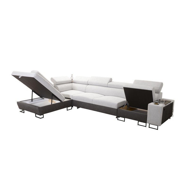 Prestige XI Mini corner sofa with sleeping function and USB port - Soft to the touch, Freya 210.20 + Tauro 8207