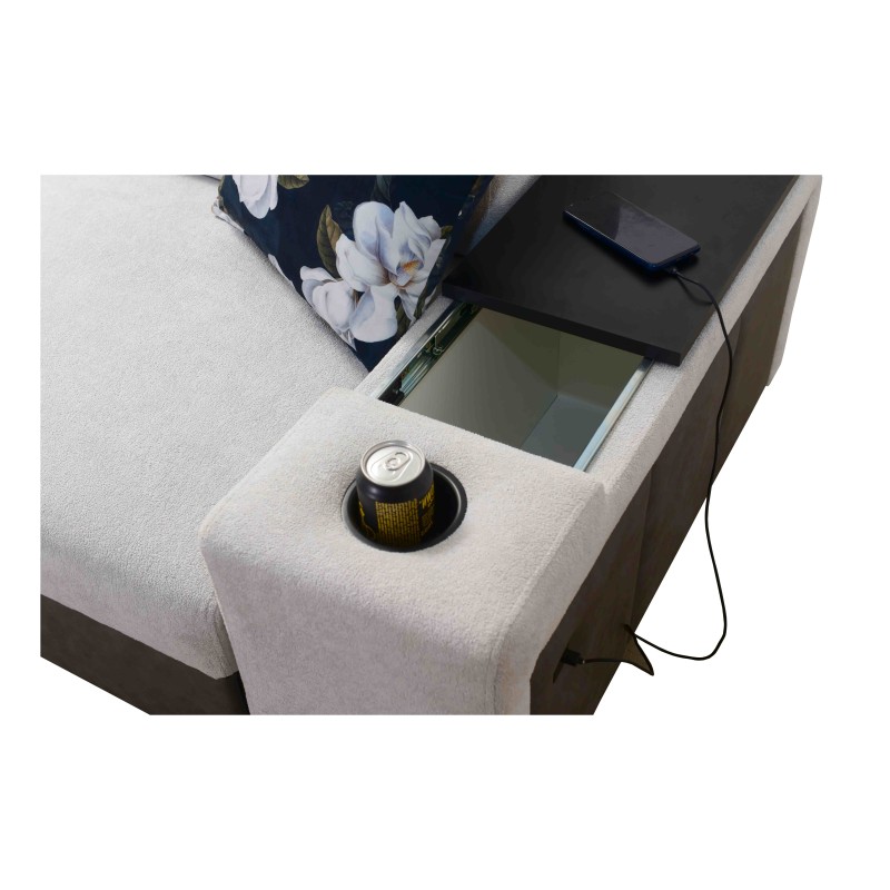 Prestige XI Mini corner sofa with sleeping function and USB port - Soft to the touch, Freya 210.08 + Tauro 8203