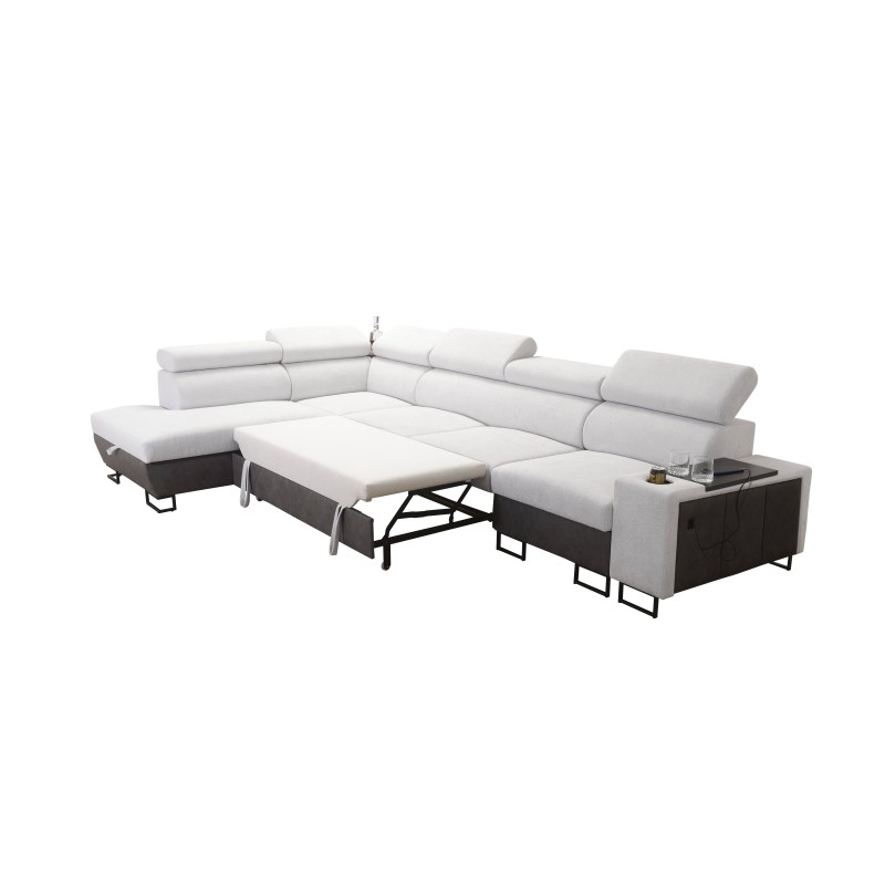 Prestige XI Mini corner sofa with sleeping function and USB port - Soft to the touch, Freya 210.08 + Tauro 8203
