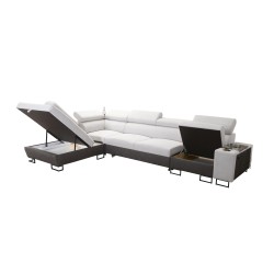 Prestige XI Mini corner sofa with sleeping function and USB port - Soft to the touch, Freya 210.08 + Tauro 8203