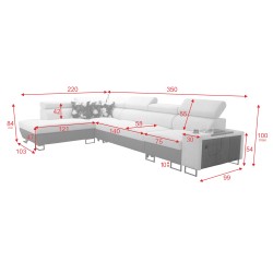 Prestige XI Mini corner sofa with sleeping function and USB port - Soft to the touch, Freya 210.08 + Tauro 8203