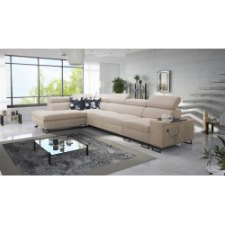 Prestige XI Mini corner sofa with sleeping function and USB port - Soft to the touch, Freya 210.04 + Tauro 8203