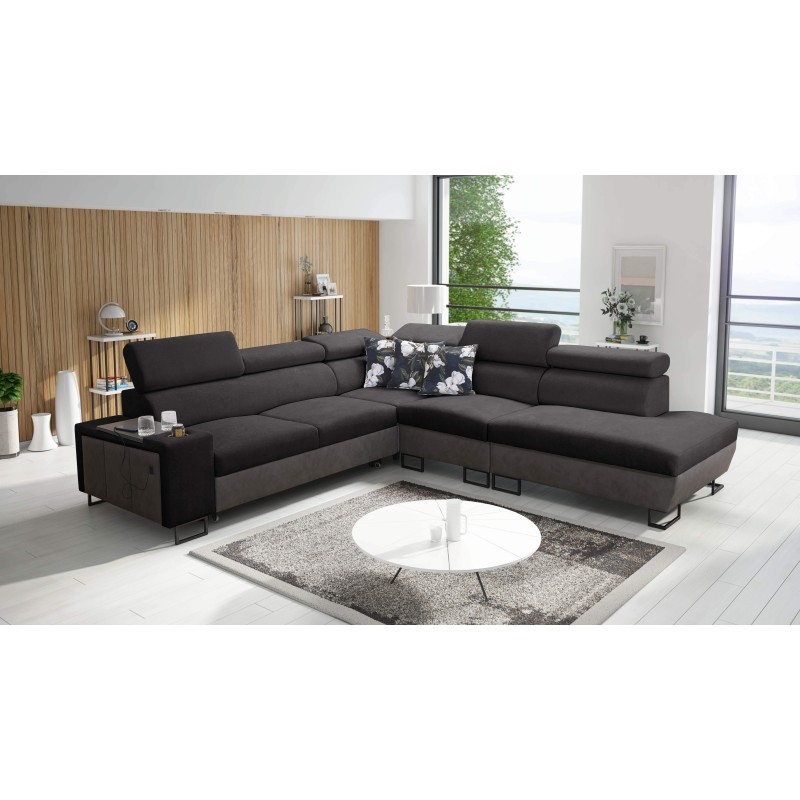 Prestige IX corner sofa with sleeping function and USB port - Soft to the touch, Freya 210.25 + Tauro 8207