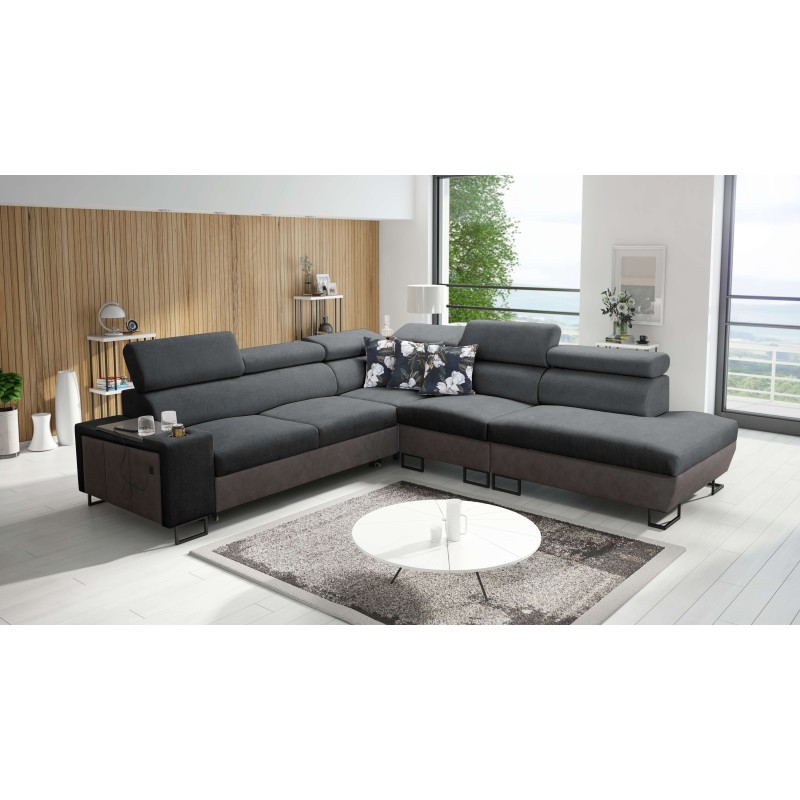 Prestige IX corner sofa with sleeping function and USB port - Soft to the touch, Freya 210.24 + Tauro 8207