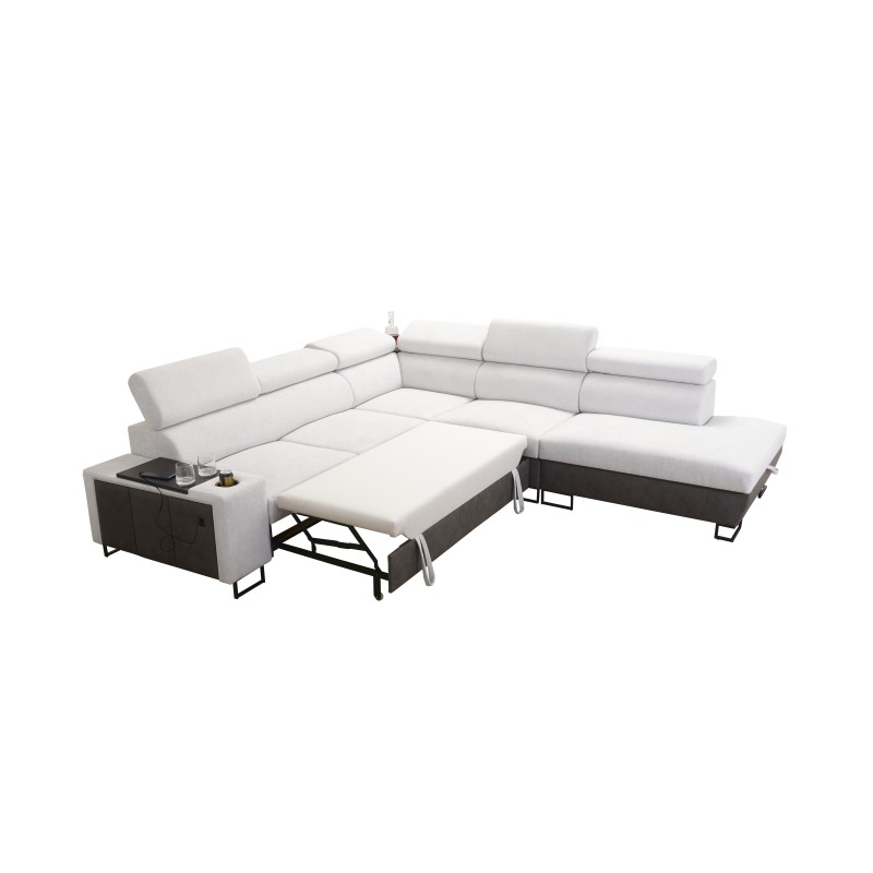 Prestige IX corner sofa with sleeping function and USB port - Soft to the touch, Freya 210.20 + Tauro 8207