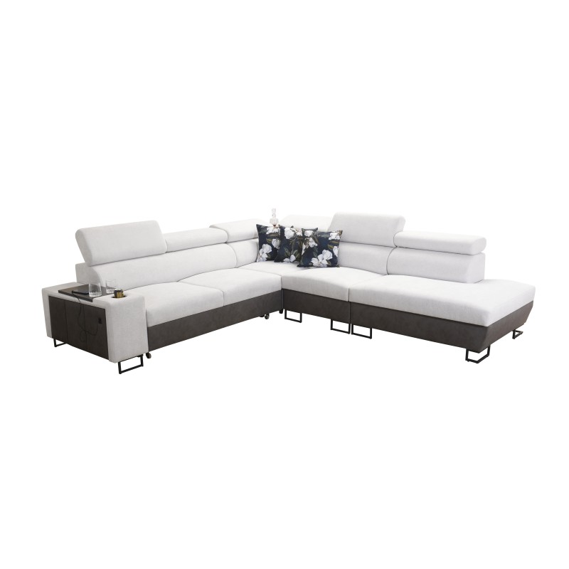 Prestige IX corner sofa with sleeping function and USB port - Soft to the touch, Freya 210.20 + Tauro 8207