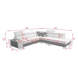 Prestige IX corner sofa with sleeping function and USB port - Soft to the touch, Freya 210.20 + Tauro 8207