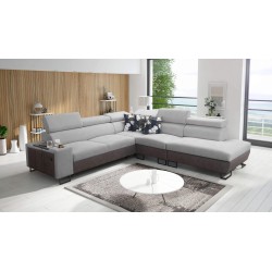 Prestige IX corner sofa with sleeping function and USB port - Soft to the touch, Freya 210.20 + Tauro 8207