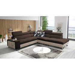 Prestige IX corner sofa with sleeping function and USB port - Soft to the touch, Freya 210.08 + Tauro 8203