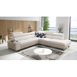 Prestige IX corner sofa with a sleeping function and USB port - Soft to the touch, Freya 210.02 + Tauro 8203