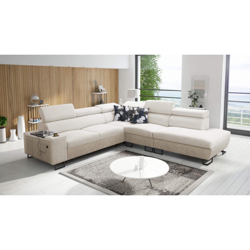 Prestige IX corner sofa with a sleeping function and USB port - Soft to the touch, Freya 210.02 + Tauro 8203