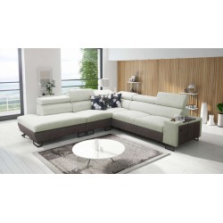 Prestige IX corner sofa with sleeping function and USB port - Soft to the touch, Freya 210.11 + Tauro 8207