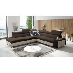Prestige IX corner sofa with sleeping function and USB port - Soft to the touch, Freya 210.08 + Tauro 8203
