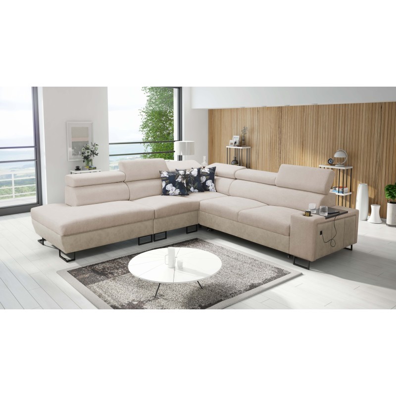 Prestige IX Corner Sofa with Sleeping Function and USB Port - Soft to the Touch, Freya 210.04 + Tauro 8203