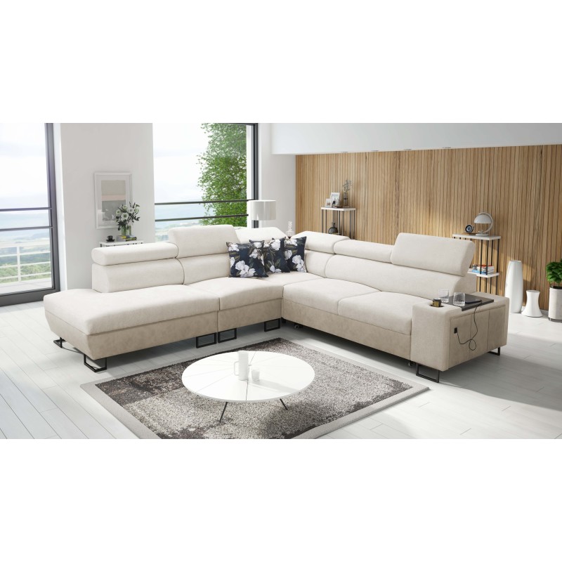Prestige IX corner sofa with a sleeping function and USB port - Soft to the touch, Freya 210.02 + Tauro 8203