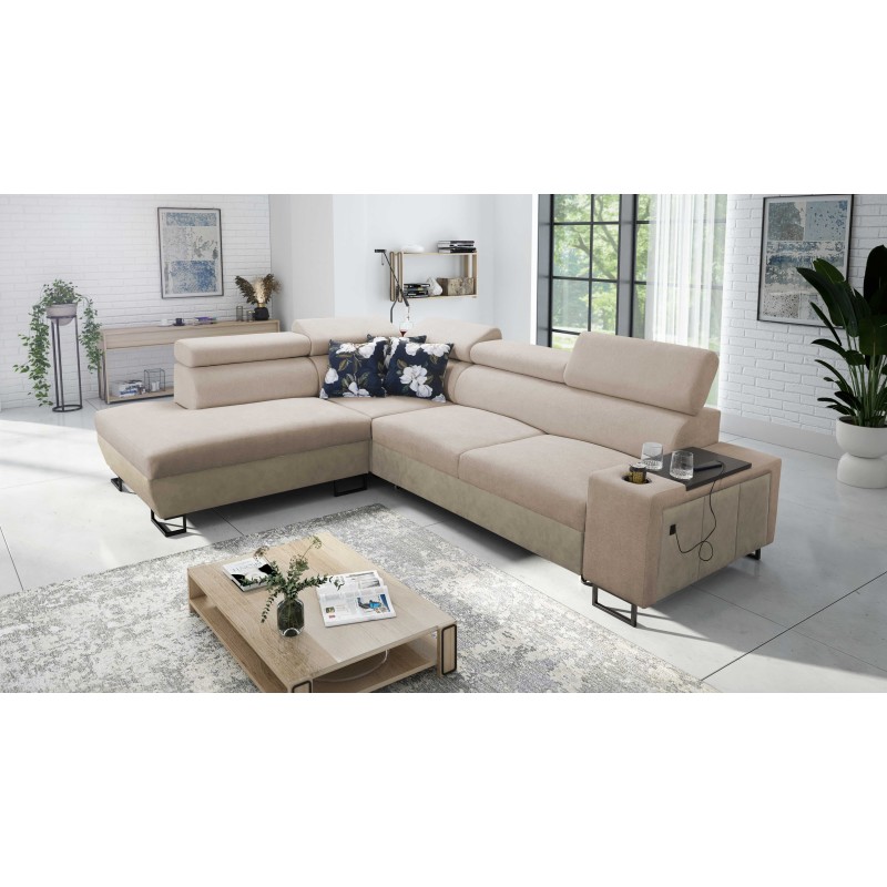 Prestige VII corner sofa with soft-to-the-touch Freya 210.04 + Tauro 8203 - elegance and functionality in one