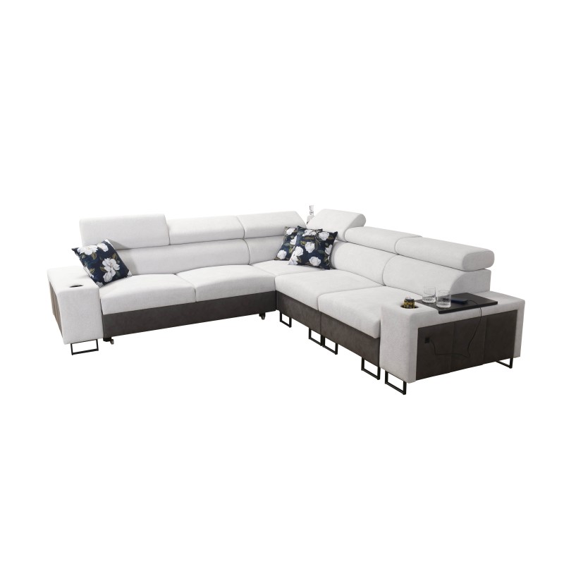 Prestige III corner sofa with sleeping function and USB port - Soft to the touch, Freya 210.24 + Tauro 8207